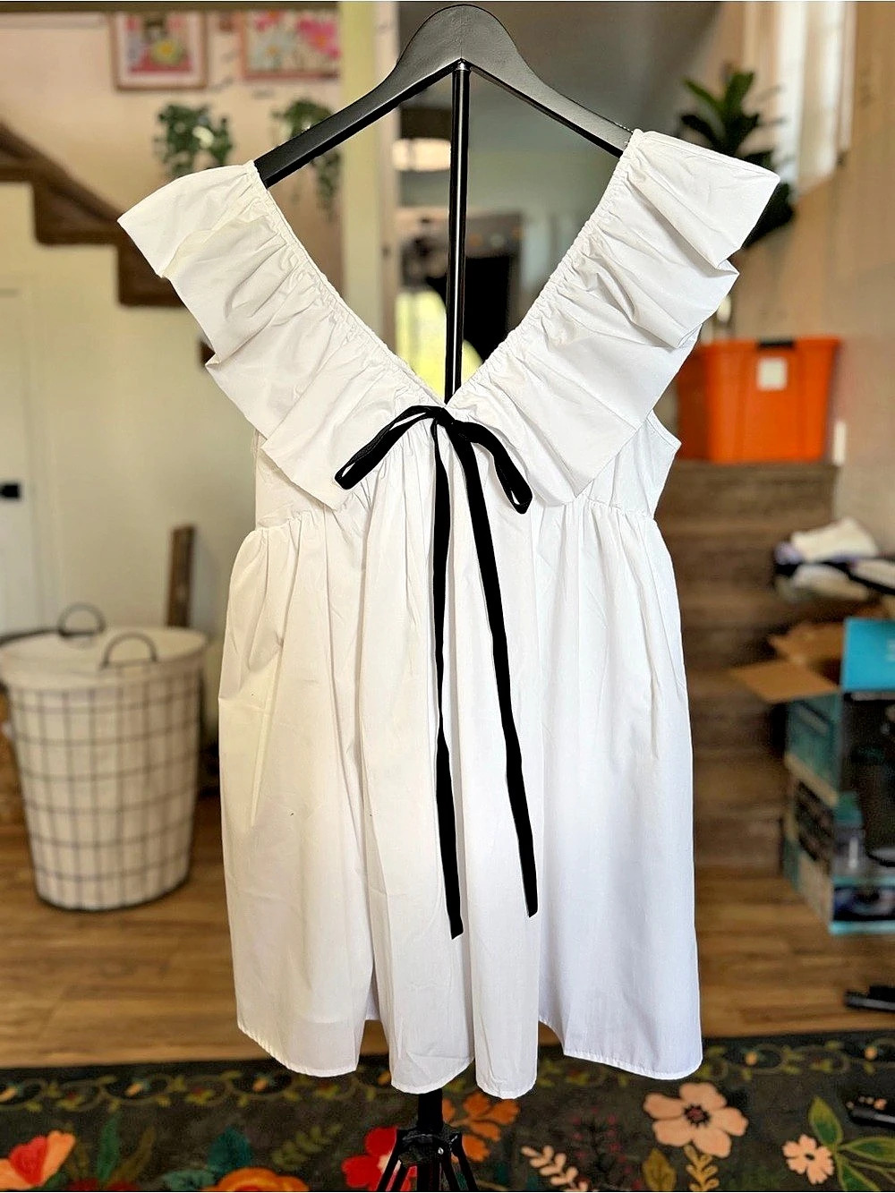 White Ruffle Tie-Front Mini Dress Like New